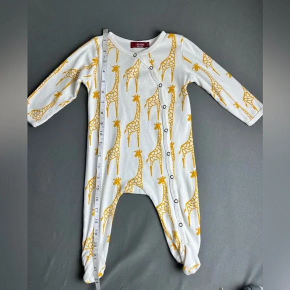Milkbarn Gold Giraffes Organic Cotton Knit Snap Front Footie Size 3-6M - Picture 7 of 10